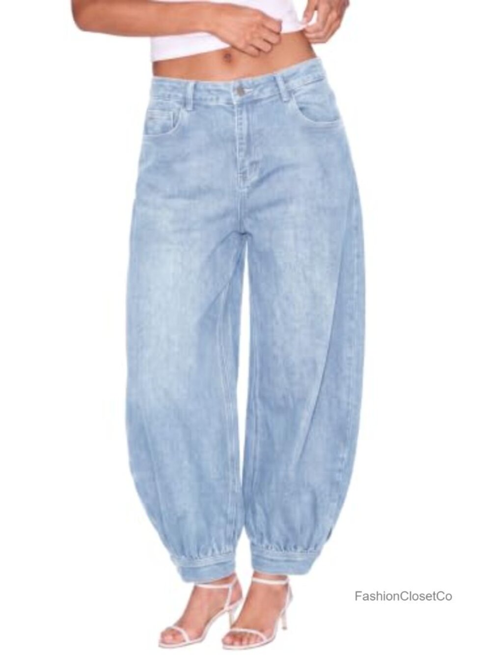 Women's Balloon Baggy Jogger Jeans Mid Waist Relaxed Fit Denim